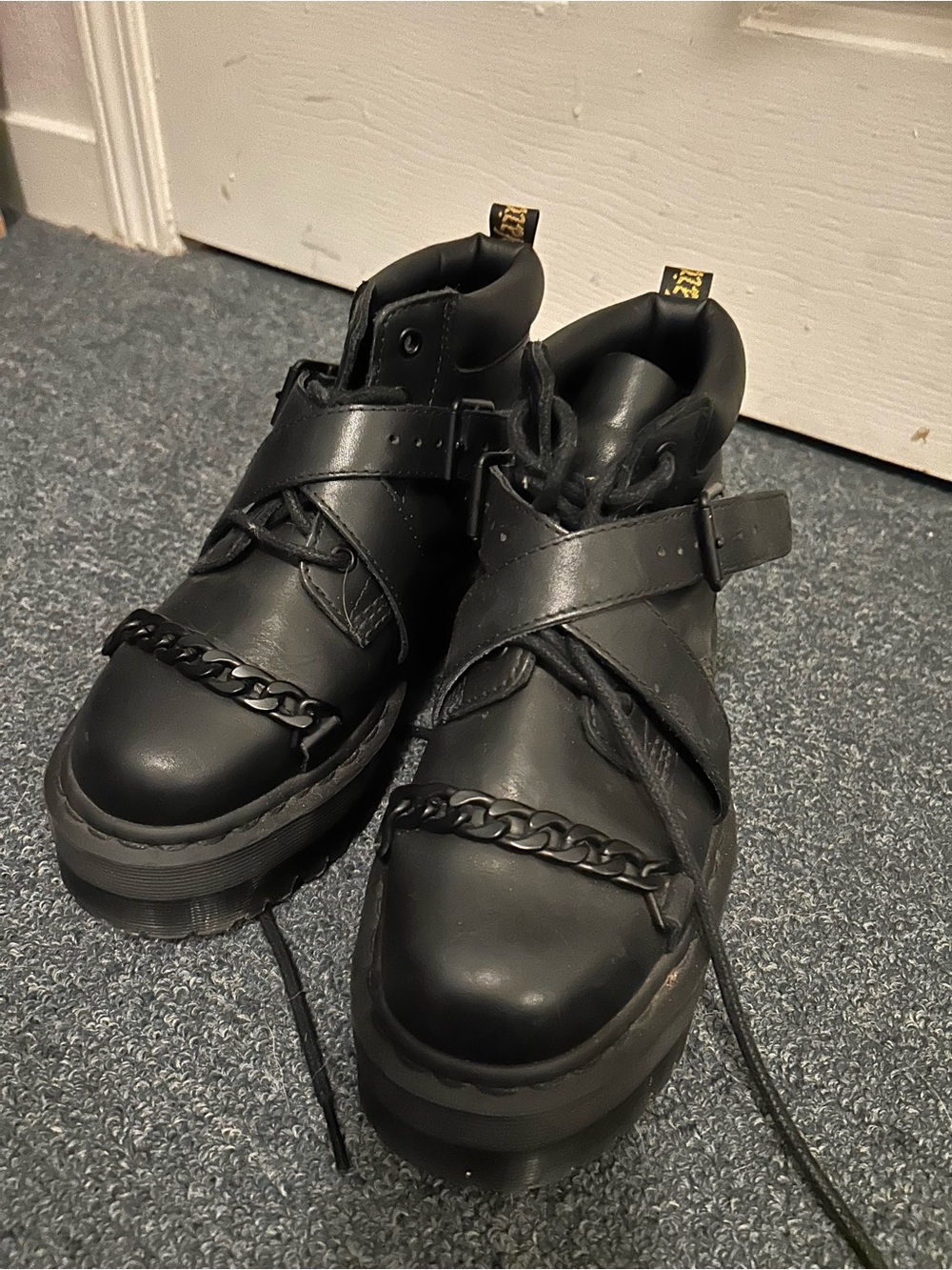 Dr. Martens Black Leather Platform Ankle Boots with Chain